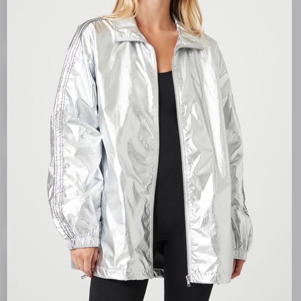 Metallic Toggle Drawstring Shacket - image 1